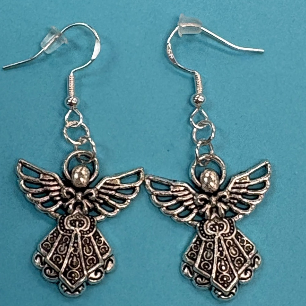 Silver Angel Dangle Earrings, Hypoallergenic, Handmade, New!